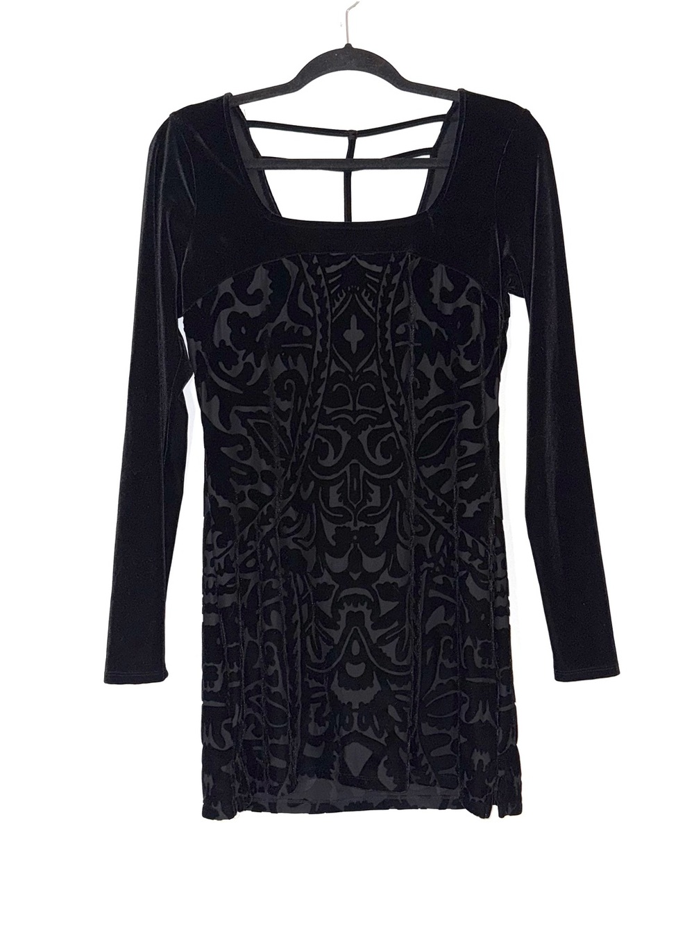 Free People Black Velvet Burnout Long Sleeve Mini Dress